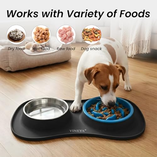 YINEYA 3 in 1 Slow Feeder Dog Bowls,Dog Water Bowl,Cat and Dog Food Bowl - color: Black, size: Small