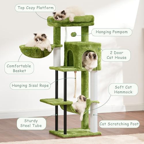 Gitelsnour Cat Tree, 43.3'' Cat Tower with Hammock for Kittens GCT004SGR - color: Green, size: 43.3 inches