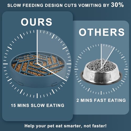 TOBYTO Slow Feeder Dog Bowls Large Medium Breed,Anti-Choking Slow Eating Dog Food Bowl,Non Slip Pet Slower Food Feeding Bowls Large Puzzle Slow Feeder Bloat Stop Maze Dog Dishes,Dark Blue - color: Dark Blue