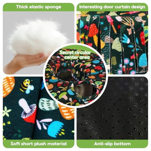Guinea Pig Hideout & Tunnels Cozy House with Door Curtain Soft Bed for Small Pets/Hamsters/Sugar Gliders/Chinchillas - Blackish Green Mushroom - color: Blackish green mushroom