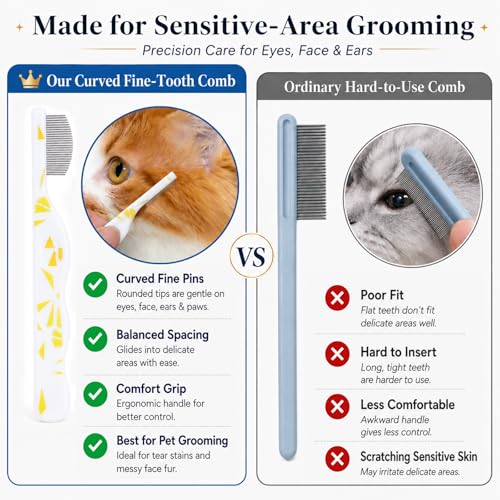 2 Pack Pet Eye Face Comb, Cat Shedding Brush for Dogs Cats, White - color: White
