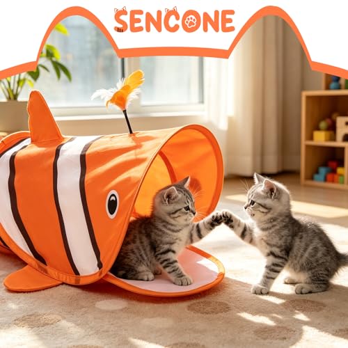 SENCONE Clownfish Cat Tunnel Toy Portable Hideout Nap Tube for Kittens - color: Red Clownfish