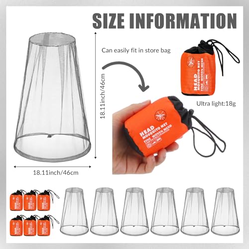 HESTYA 6pack Mosquito Bug Head Net Mesh for Camping Hiking, Grey - color: Gray