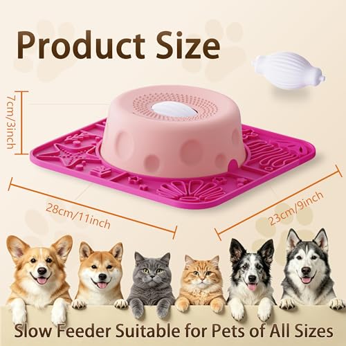 Slow Feeder Dog Bowls with Rolling Ball & Lick Mat for Dogs and Cats - color: Black-A