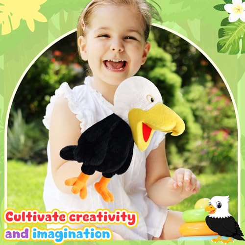 Animal Hand Puppets 11 Inch Bird Plush Toucan Owl Eagle Parrot Flamingo Peacock Puppet Toys Role-Play Puppets for Kids Storytelling Imaginative Pretend Play Teaching Preschool(Eagle) - style: Eagle