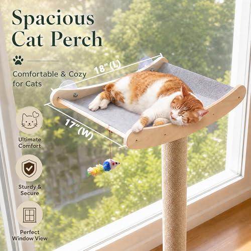 Cat Window Perch with Scratching Posts, 46-Inch Wooden Tree for Large Cats - size: Large