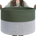 INDRESSME XXXLarge Woven Rope Blanket Basket Living Room Green, 90L - color: Green & White, size: 21.7"D x 13.8"H