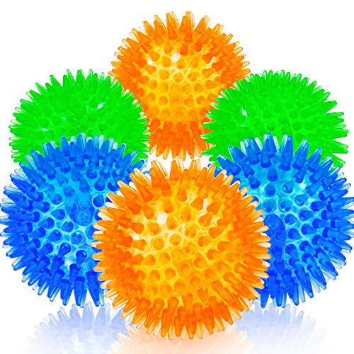 SHARLOVY Squeaky Balls for Pet Small Puppy, 6 Pack TPR Fetch Spike Balls - size: Small Set of 6