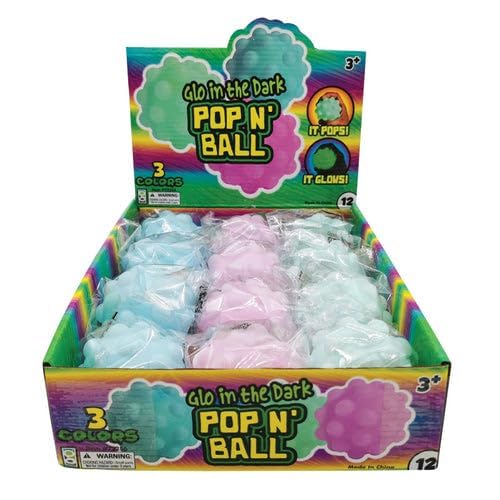 Raymond Geddes Glow in The Dark Pop Ball (Pack of 12) - Colorful Squeeze Balls for Kids – Lamp/Sun Rechargeable Glowing Pop It Balls