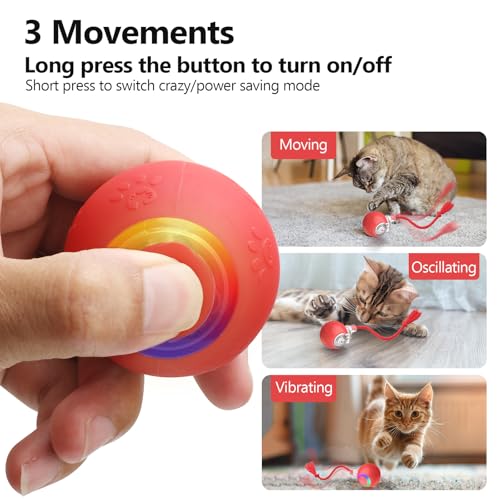 Speed 2.0 Tail Interactive Cat Toys, Rechargeable Ball for Indoor Cats - color: Red