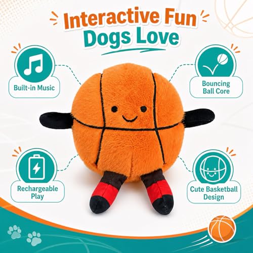 Interactive Dog Toys, Moving Basketball Dog Toy, Rechargeable Bouncing Ball - color: Basketball