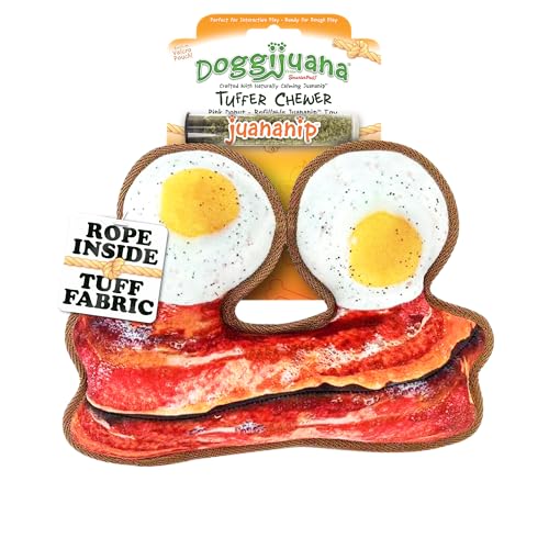 Doggijuana Tuffer Chewer Dog Toy, Eggs & Bacon | Plush, Squeaky - size: Standard, style: Eggs & Bacon