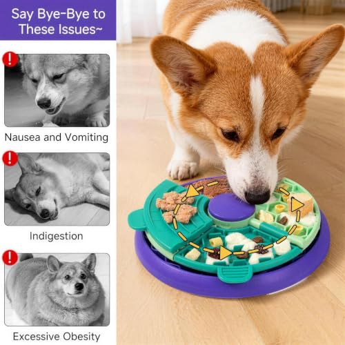 3-in-1 Slow Feeder Dog Bowl, Interactive Puzzle Feeder & Lick Mat - color: Flippable Puzzle Feeder (Purple)