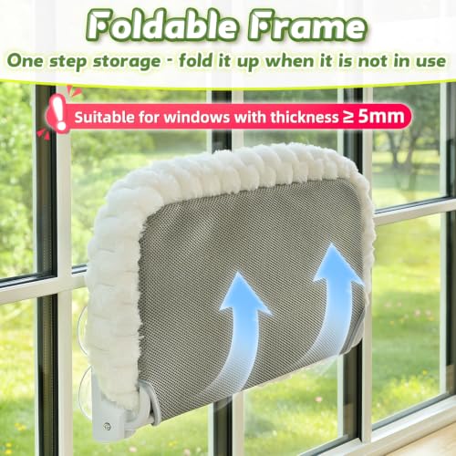 AMOSIJOY Foldable Cat Window Perch with Cloud-Soft Cushion Bed, L White - color: White Striped Cushion Bed, size: Large