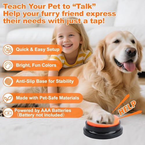 8 Pcs Dog Talking Buttons for Communication, 30-Second Recordable Voice Buttons with Non-Slip Base, Pet Training Buzzers for Dogs and Cats,Batteries Not Included - size: 8 Pcs
