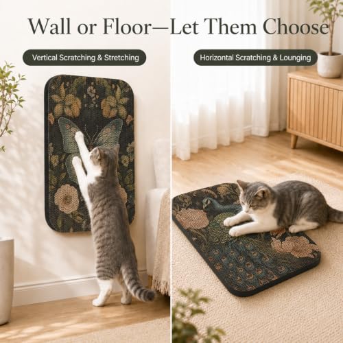 2 Pack Cat Wall Scratcher, Art Cat Scratching Board for Cats - color: Butterfly & Peacock