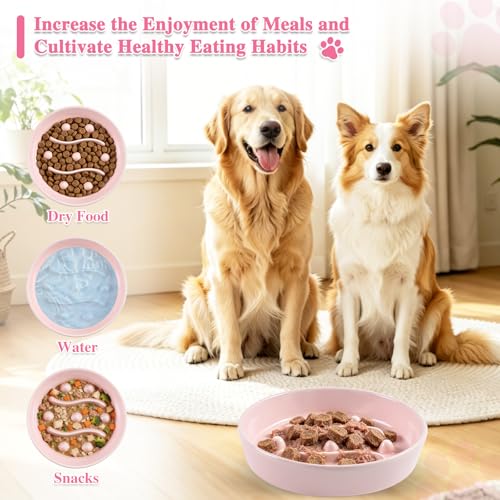 Ceramic Slow Feeder Dog Bowls,1.5 Cups Dog Food Dish for Medium& Large Dogs - color: Pink-L