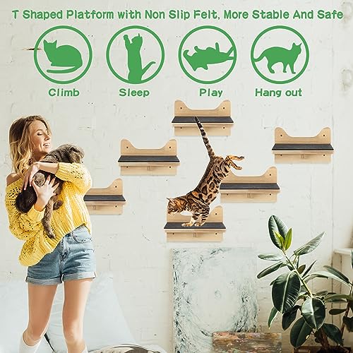 Lenwen 6 Set Cat Wall Shelves, Wood Cat Climbing Step, Wall Mounted,Lovely - style: Lovely
