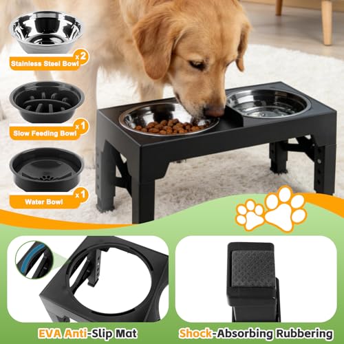 4-in-1 Elevated Dog Bowl Stand with Slow Feeder, 5 Adjustable Heights