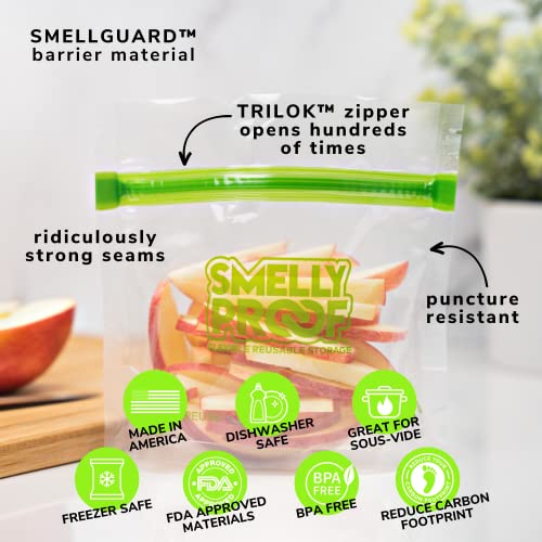 Smelly Proof 10 x Reusable Food Storage Bags, Reusable Freezer Bags, Reusable Snack Bags, Stand-Up Expandable “Stand & Fill”, Clear 3-Mil 6” x 4”, US Made, BPA FREE, NO PEVA, 10-pk - size: 10pk, 6x4" - Small Snack