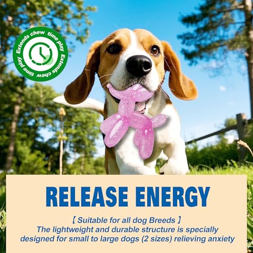 Dog Chew Toys Set – Large & Small Balloon Dog Shape, Durable Plastic Chew Toys for Small, Medium & Large Dogs, Interactive Toys for Boredom Relief & Dental Health (Pink, 2-Pack)