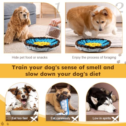 Snuffle Mat for Dogs & Cats, Adjustable Puzzle Toy Slow Feeder - color: Blue+Yellow