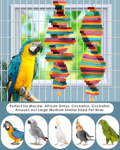 Bissap 20.8'' Bird Chew Toy, 2 PCS Wood Biting Toy for Medium Large Parrot - size: 2 PCS
