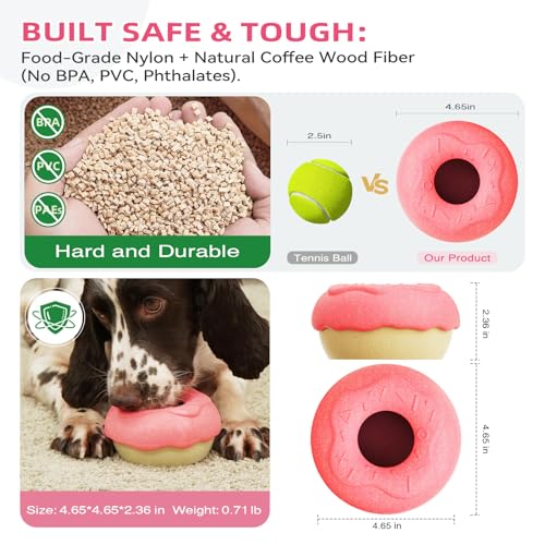 Dog Chew Toys for Aggressive Chewers, Freezable Stuffable Lick Toy with 2 Refillable Cups, Durable Donut Nylon Enrichment Toy for Boredom & Separation Anxiety, Medium Large Dogs 15-55 lbs - color: Pink