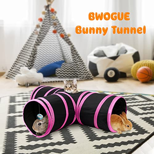 BWOGUE Bunny Tunnels & Tubes, 3-Way Collapsible Rabbit Hideout for Bunnies - color: Rose Red
