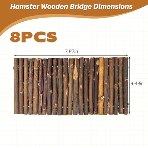 PINVNBY Hamster Toys, Wooden Hamster Ladder Bridge Tunnel Hide, Hamster Cage Accessories for Chinchillas Guinea Pigs Hamster Mouse Rat Ferre, Rodents Natural Hideout for Small Animals (8 Pack) - color: 8 PCS, Wood