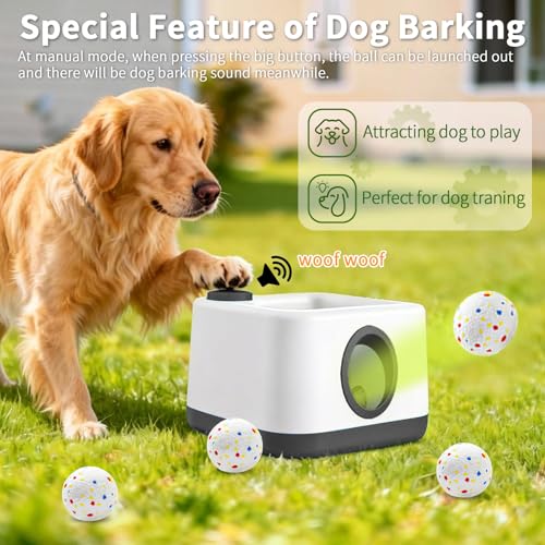 Automatic Dog Ball Launcher, Dual Auto-Manual Modes with Dog Barking Sound, Interactive Dog Fetch Toy, 3 Adjustable Distances, Dog Balls Thrower for Small & Medium Dogs, with 4 Durable ETPU Balls - color: White and Gray