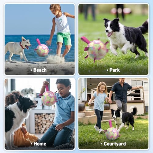 QDAN Dog Balls, Dog Herding Ball, 8 Inch Large Dog Soccer Ball with Strap - color: A-Colorful Pink, size: Large Size 3