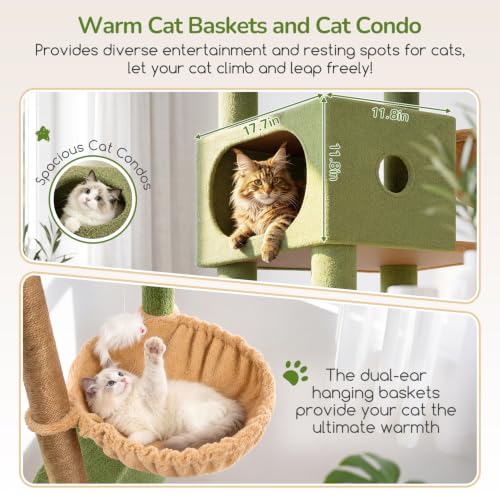 Globlazer Cactus Extra Tall Cat Tree for Large Cats, Heavy Duty Tower, F83C - color: Green