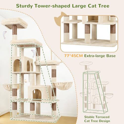 Globlazer 74in Large Sturdy Cat Tree for Large Cats, F74F, Beige - color: Beige