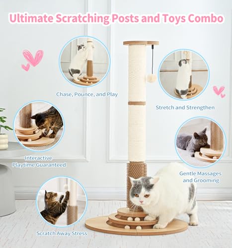 Made4Pets Tall Cat Scratching Post for Indoor Cats with Self Groomer, 33.6" - size: 33.6"H