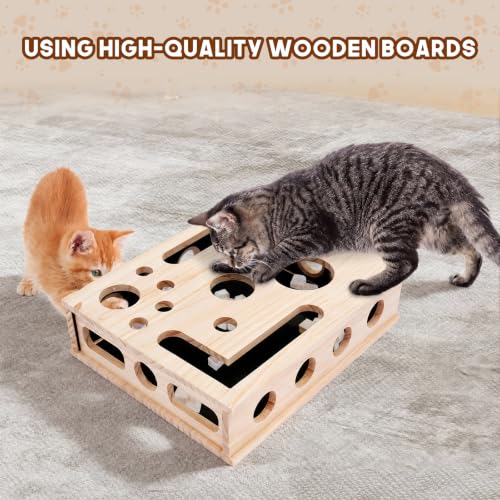 Cat Nail File Box, Solid Wood Cat Scratcher with Sandpaper & Enrichment Toy