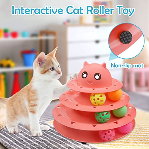 UPSKY 20 PCS Cat Toys Set with Teaser, Mice, Spring, and Various Ball Toys - color: B-Red