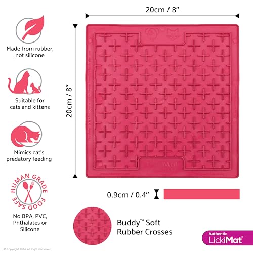 LickiMat Classic Buddy, Cat Slow Feeder Lick Mat, Boredom Anxiety Reducer; Perfect for Food, Treats, Yogurt, or Peanut Butter. Fun Alternative to a Slow Feed Cat Bowl or Dish, Pink - color: Pink