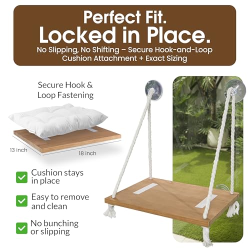 Cat Window Perch, Indoor Hammock Bed with Solid Pine Wood, 4 Industrial-Grade Suction Cups, Window Hammock with Soft Cushion for Cats, Space Saving Design - color: Beige