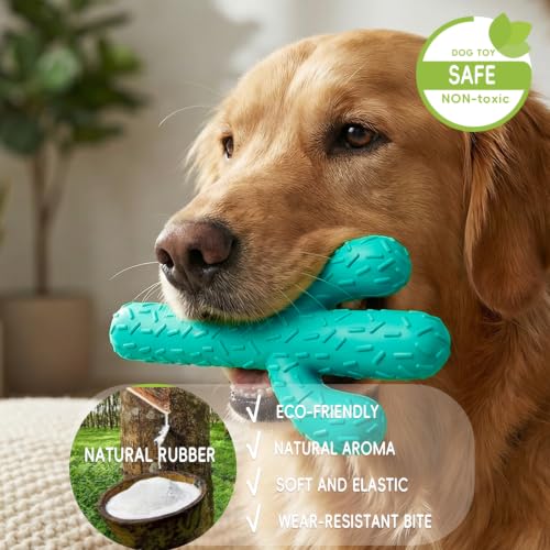 MewaJump Dog Chew Toys, Durable Rubber Dog Toys for Aggressive Chewers Blue - color: Blue Cactus