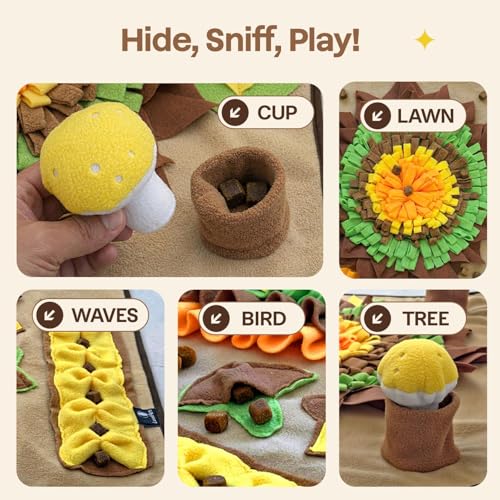 Interactive Dog Snuffle Mat for Slow Feed & Digestion Support - Large 31×24 in, Multicolor Mat with Washable Fleece, Non-Slip Backing - Mental Stimulation & Puzzle Toys for Dogs of All Breeds - color: Geometric and floral pattern