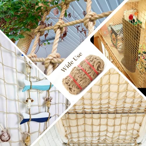 Jute Hemp Rope Net(4ftx12ft), Heavy Duty Natural Climbing Safety Rope Netting Balcony Stairs Fence Garden Playground Protection Net Indoor & Outdoor Decor Rope Net - size: 4ftx12ft