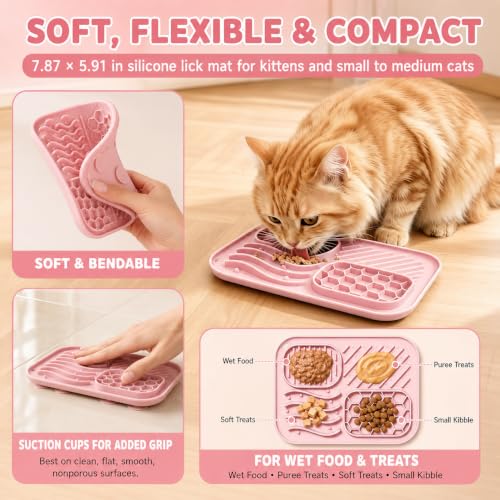 AZY 3-Piece Slow Feeder Cat Bowl Set with Strong Suction Cups - color: pink