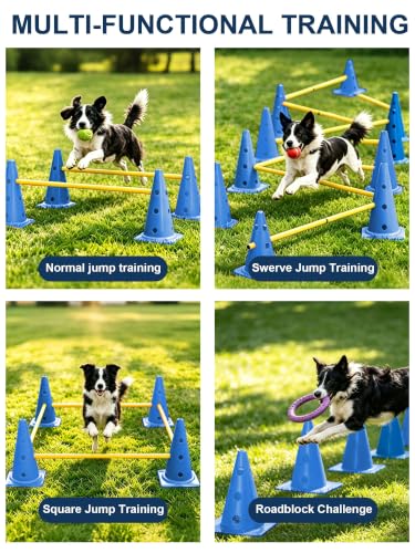 Dog Agility Training Hurdle Cone Set, Adjustable Dog Agility Equipment Obstacle Course Backyard Equipment for Pet Exercise 6 Set - color: Blue