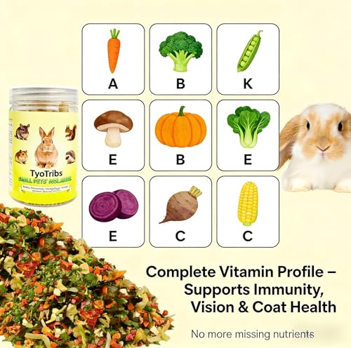Hamster Food, Bunny Food Freeze-Dried Fruit and Vegetable Salad,Rabbit and Hamster Chew Treats Resealable Jar for Hamsters Bunny Guinea Pigs Groundhogs Natural Fiber Vitamin Snacks, 3.88oz