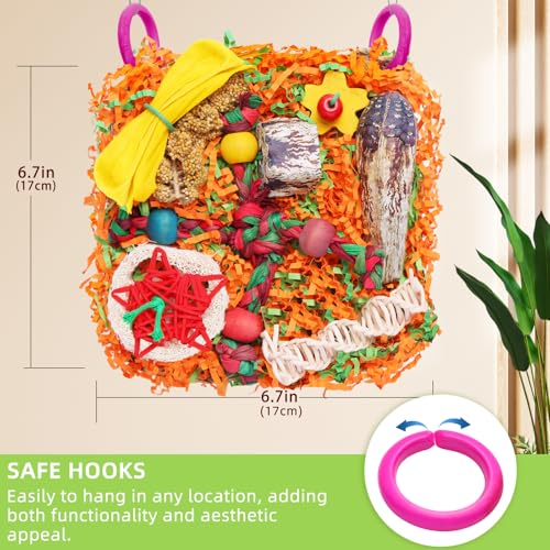 Bird Toys for Small & Medium Parrots - Natural Foraging & Shredding Cage Hanging Toys with Seagrass Mat, Starfruit, Loofah Slices for Budgies, Cockatiels, Lovebirds, Conures (1 PCS) - size: 1 PCS