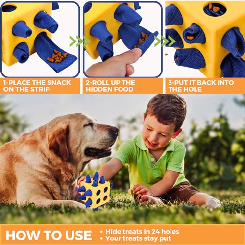 Fossa Dog Enrichment Puzzle Toy, Interactive Snuffle Ball for Dogs Encourage Stimulation Food Foraging Skill, Resistant Rope to Hide Treat for Aggressive Puppy, Small, Medium, Large Dog