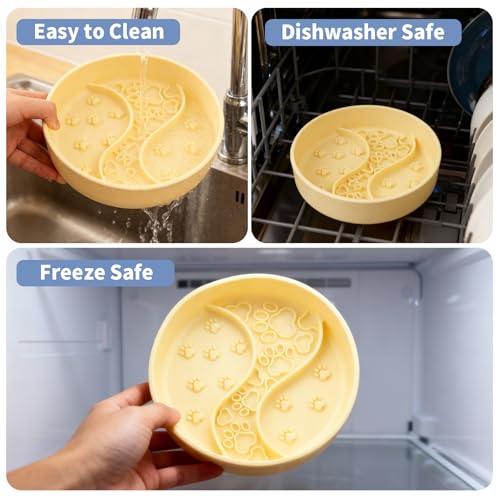 Lervynxi- Slow Feeder Dog Bowl with Non-Slip Suction Base, 7.5 * 1.8 Inch Non-Skid Pet Food Dish for Cats & Dogs, Large Capacity Puzzle Bowl for Dry/Wet Food to Extend The Mealtime, Dishwasher Safe