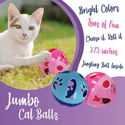 Large Cat Ball Toy with Bell – Pink (4", 1 Pack) - color: Pink - 1 Pack
