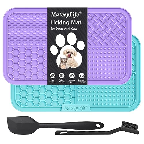 MateeyLife Lick Mat for Dogs & Cats, Slow Feeder Licking Pads for Boredom - color: Purple&Cyan, size: 9.9'' × 6''